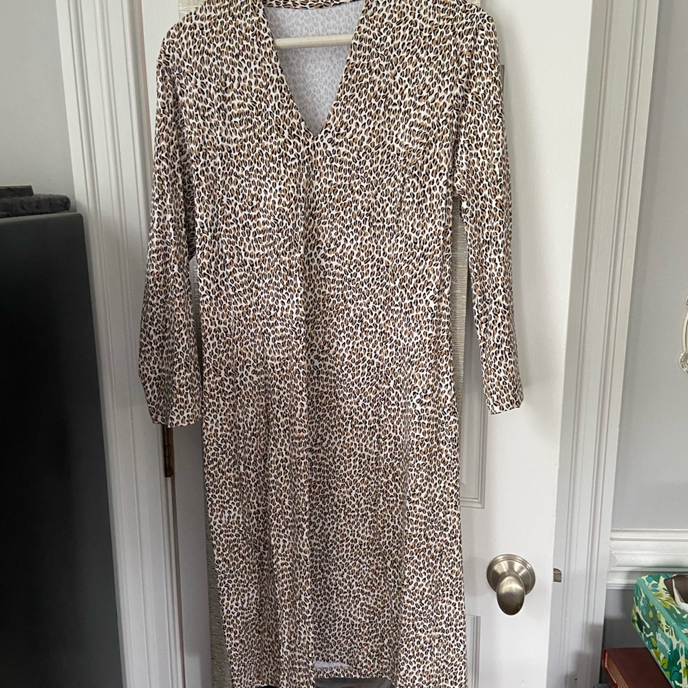J. McLaughlin Tan and Brown Sheath Dress Long Sleeve
